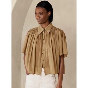 Banana Republic Womens Rosalie Shirred Silk Blend Collared Top Shirt Blouse XL‎
